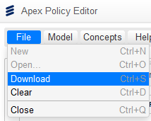 Download the completed policy model using the 'File' > 'Download' menu item