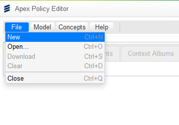 File > New to create a new Policy Model
