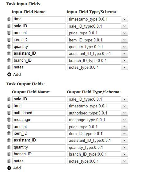Add input and out fields for the task