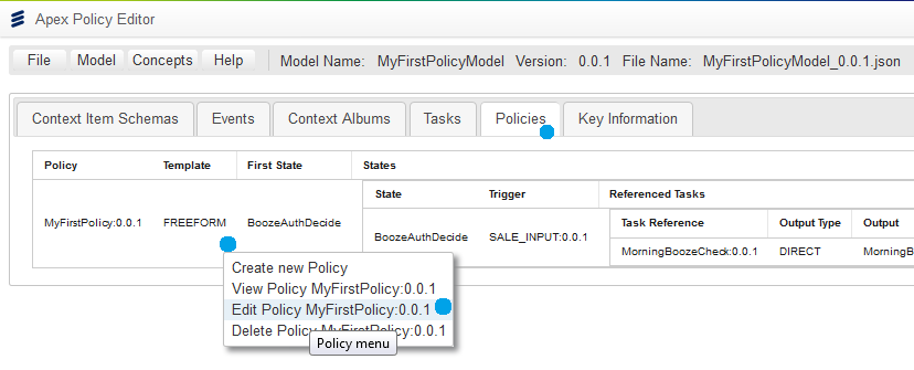 Right click to edit a policy