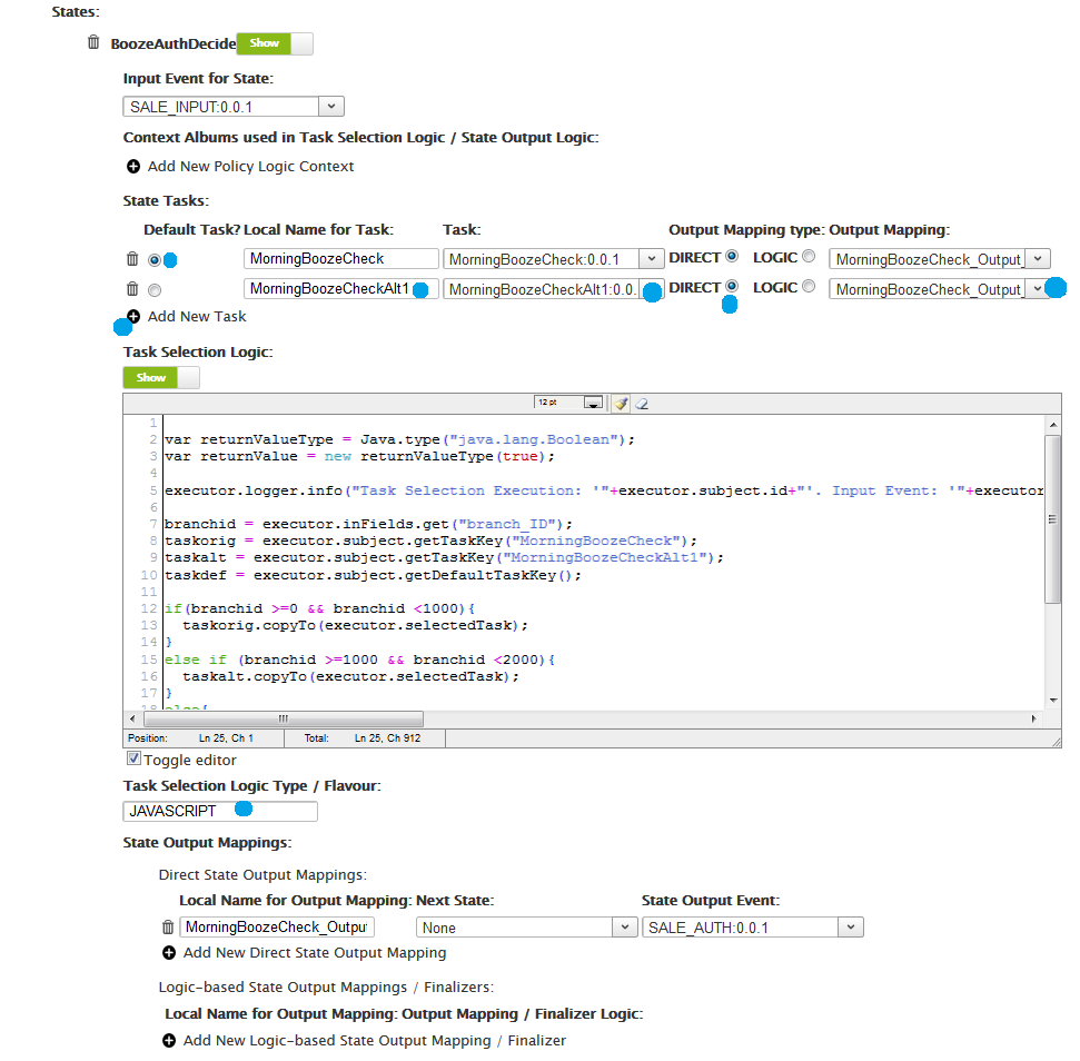 State definition with 2 Tasks and Task Selection Logic